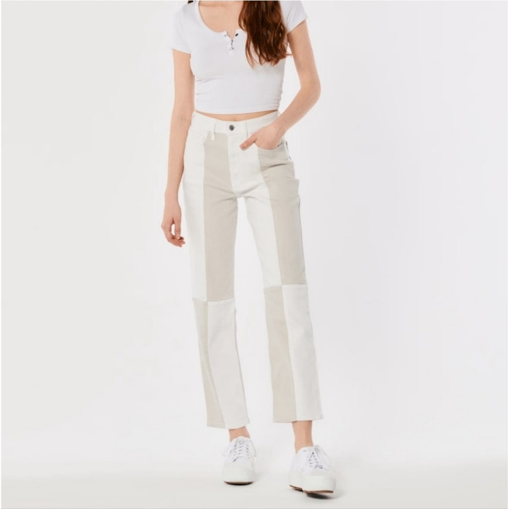 Hollister Ultra High Rise Patchwork Vintage Ankle Straight Jeans Size 1 Regular